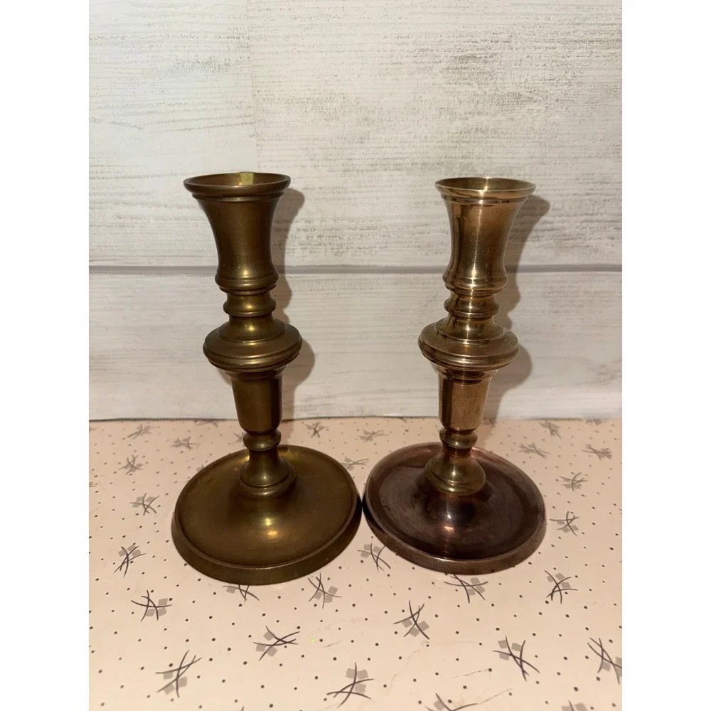 Vintage Brass Candlestick‎ Holders Pair Made in Hong Kong Taper Candle Stands